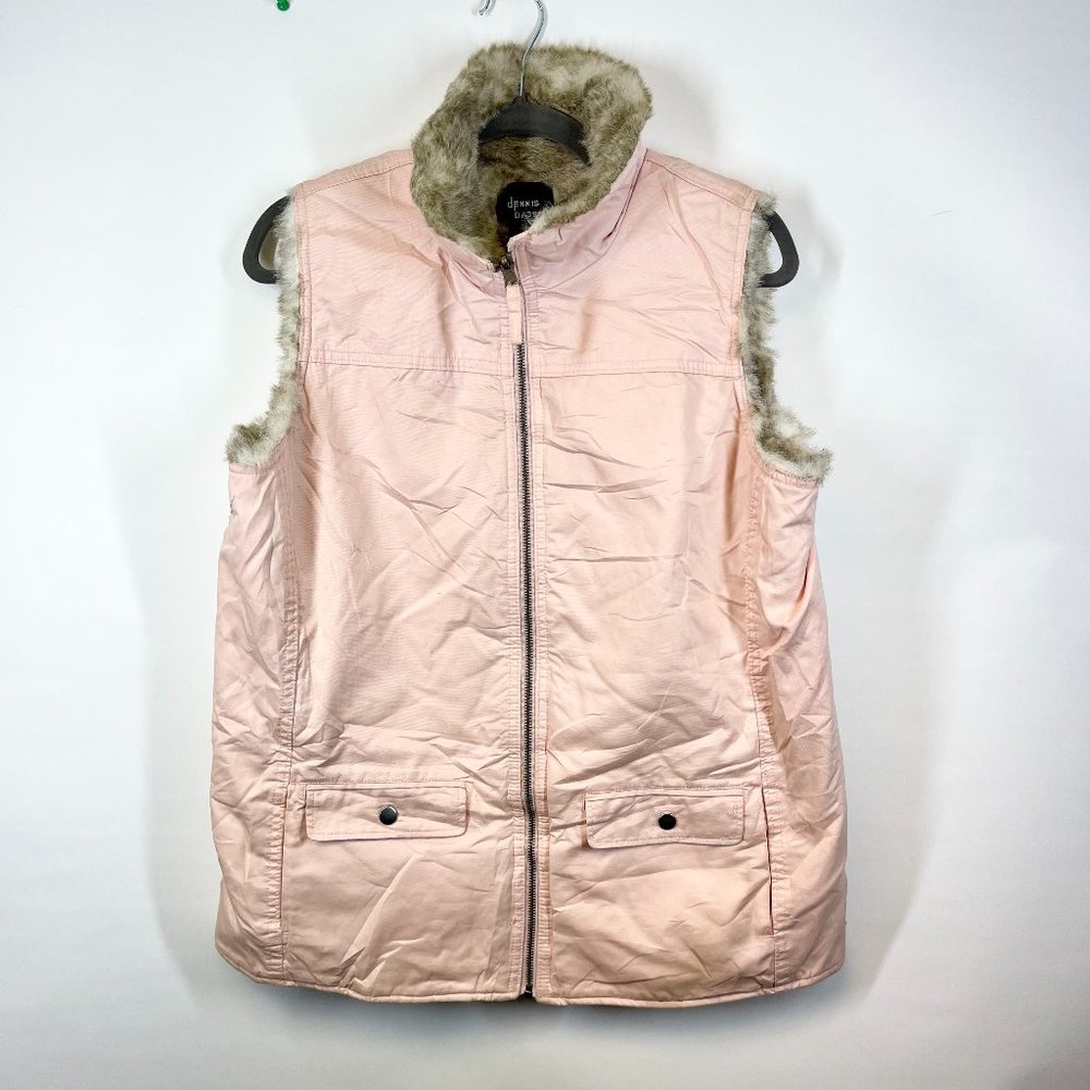 Dennis Basso Women's Pink Fur Trim Zipper Vest Size M